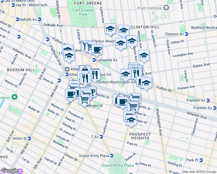 map of restaurants, bars, coffee shops, grocery stores, and more near 425 Cumberland Street in Brooklyn