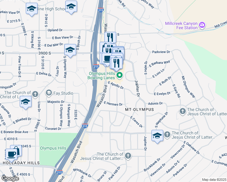 map of restaurants, bars, coffee shops, grocery stores, and more near 4069 South Diana Way in Salt Lake City