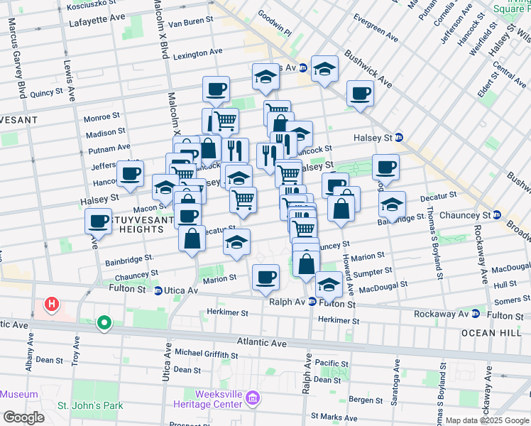 map of restaurants, bars, coffee shops, grocery stores, and more near 548 MacDonough Street in Brooklyn
