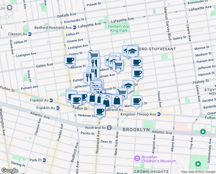 map of restaurants, bars, coffee shops, grocery stores, and more near 187 Hancock Street in Brooklyn