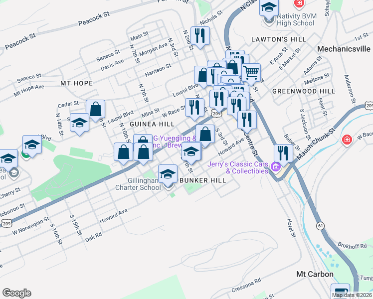 map of restaurants, bars, coffee shops, grocery stores, and more near 620 West Norwegian Street in Pottsville