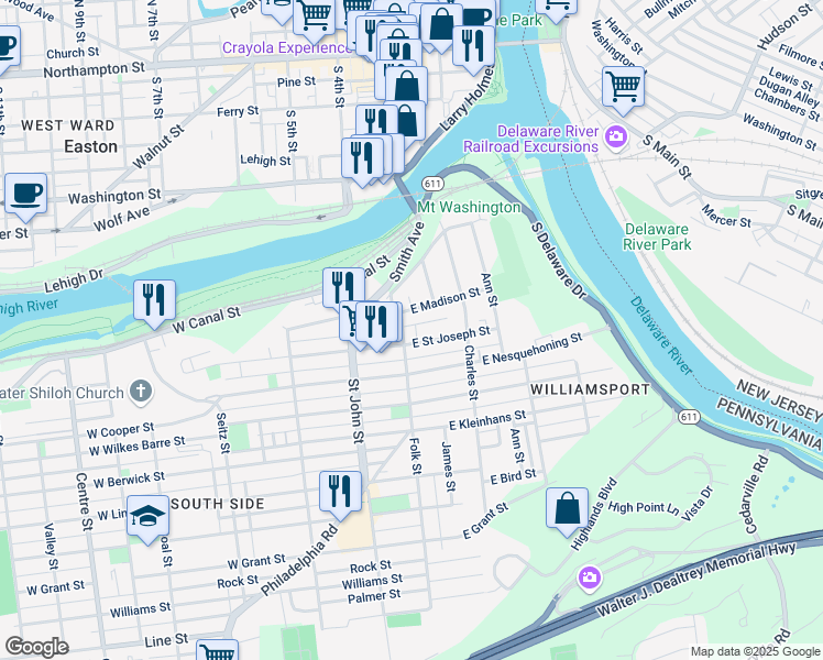 map of restaurants, bars, coffee shops, grocery stores, and more near 220 Folk Street in Easton