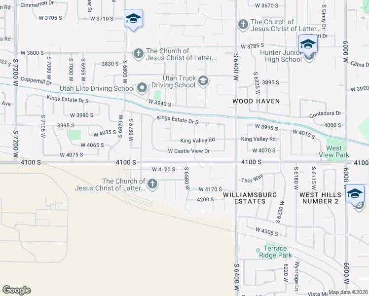 map of restaurants, bars, coffee shops, grocery stores, and more near 6584 Castle View Drive in West Valley City