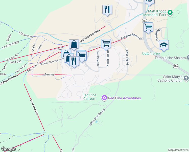 map of restaurants, bars, coffee shops, grocery stores, and more near 3589 Ridgeline Drive in Park City