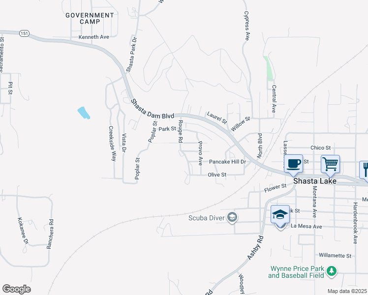 map of restaurants, bars, coffee shops, grocery stores, and more near 1391 Rouge Rd in Shasta Lake