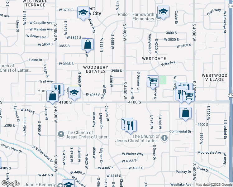 map of restaurants, bars, coffee shops, grocery stores, and more near 4057 4480 West in Salt Lake City