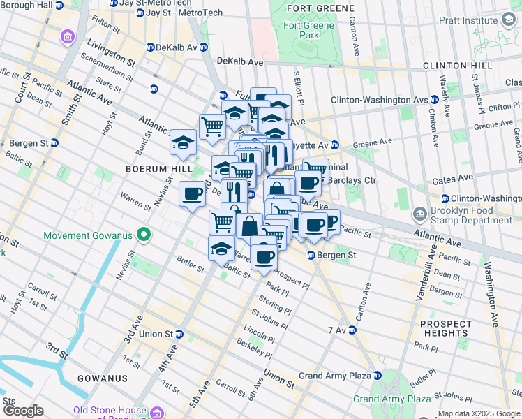 map of restaurants, bars, coffee shops, grocery stores, and more near 391 Dean Street in Brooklyn