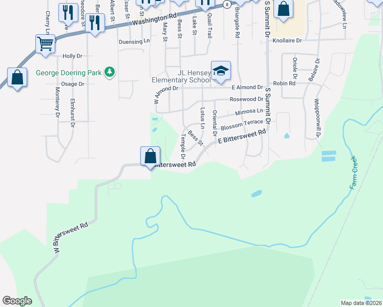 map of restaurants, bars, coffee shops, grocery stores, and more near 510 Lotus Ln in Washington