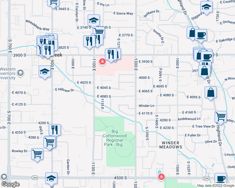 map of restaurants, bars, coffee shops, grocery stores, and more near 1211 East 4085 South in Millcreek
