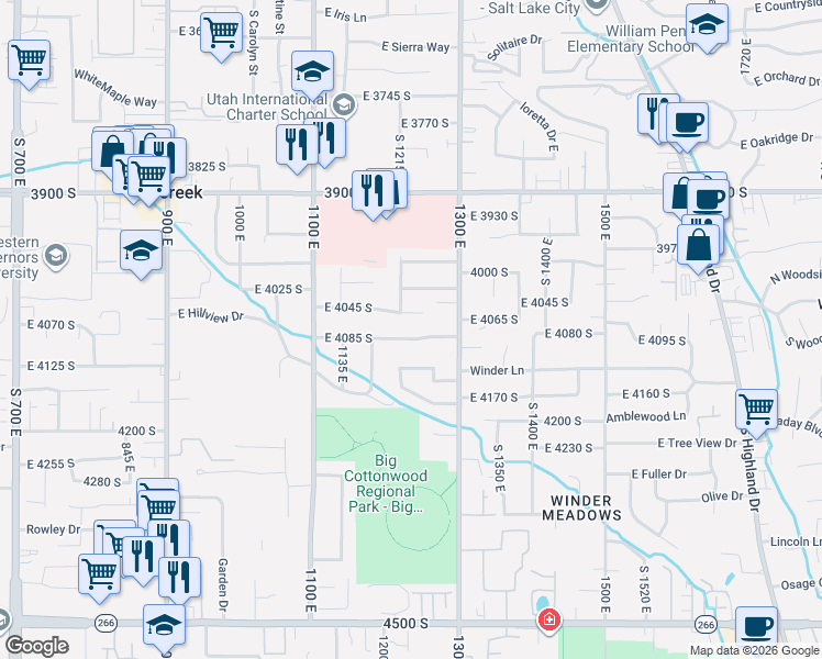 map of restaurants, bars, coffee shops, grocery stores, and more near in Millcreek