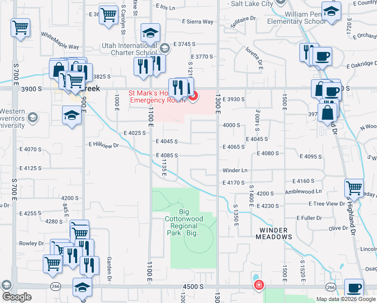 map of restaurants, bars, coffee shops, grocery stores, and more near in Millcreek