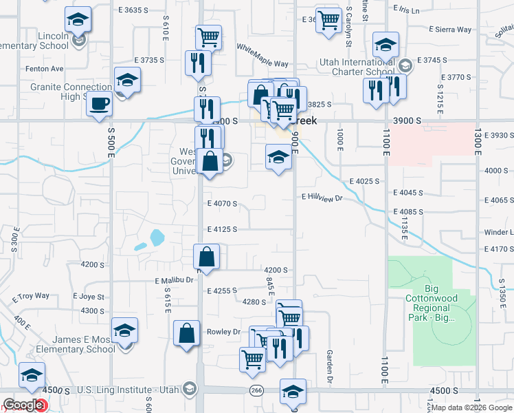 map of restaurants, bars, coffee shops, grocery stores, and more near 4079 800 East in Millcreek