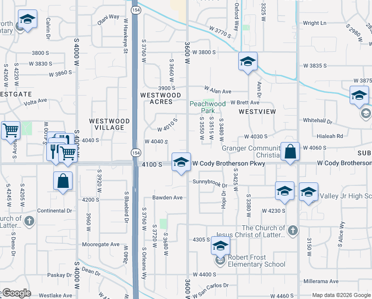 map of restaurants, bars, coffee shops, grocery stores, and more near 3617 Larry Circle in West Valley City