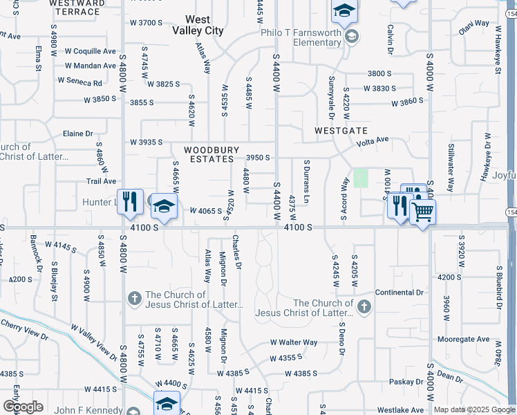 map of restaurants, bars, coffee shops, grocery stores, and more near 4057 4480 West in Salt Lake City