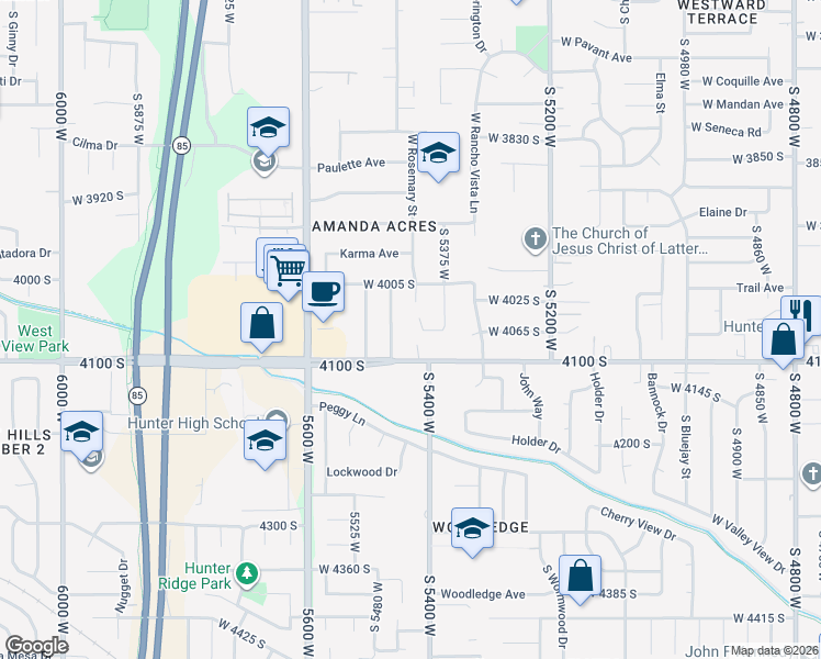 map of restaurants, bars, coffee shops, grocery stores, and more near 5400 West 4060 South in West Valley City