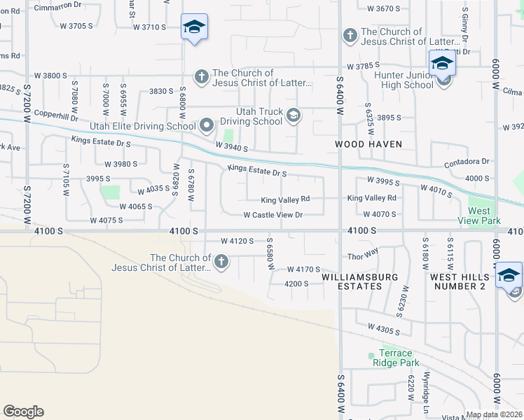 map of restaurants, bars, coffee shops, grocery stores, and more near 6584 Castle View Drive in West Valley City