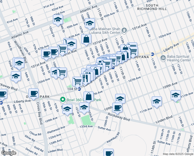 map of restaurants, bars, coffee shops, grocery stores, and more near in Queens