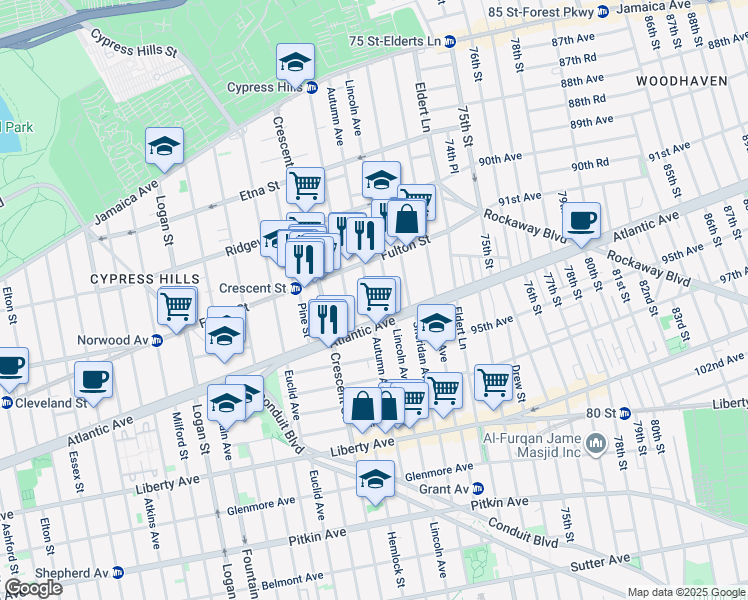 map of restaurants, bars, coffee shops, grocery stores, and more near 285 Hemlock Street in Brooklyn