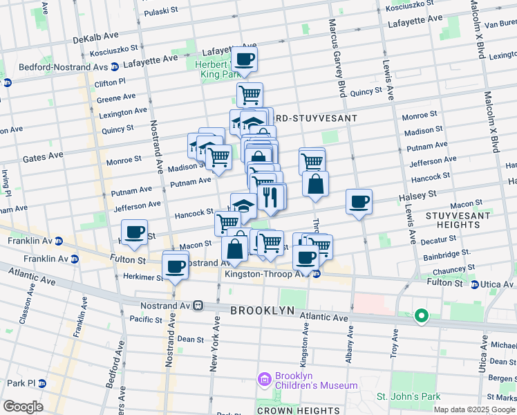 map of restaurants, bars, coffee shops, grocery stores, and more near 412 Tompkins Avenue in Brooklyn