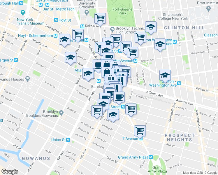 map of restaurants, bars, coffee shops, grocery stores, and more near 427 Dean Street in Brooklyn