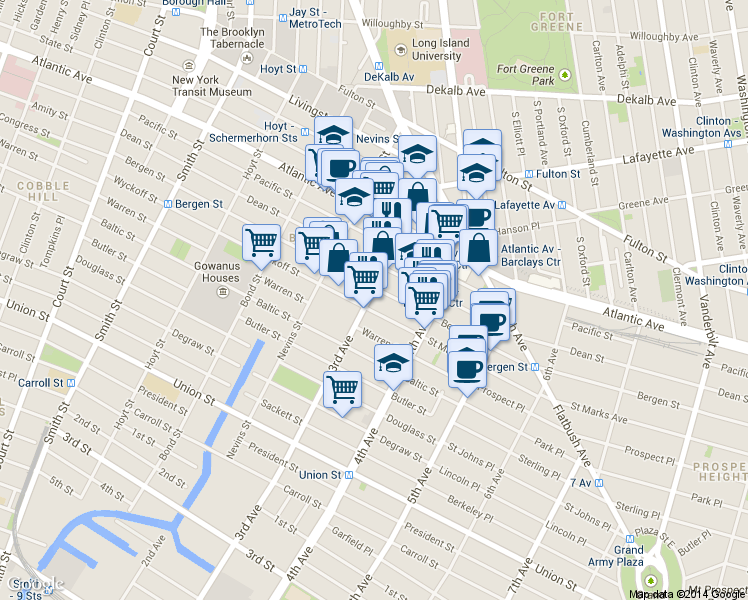 map of restaurants, bars, coffee shops, grocery stores, and more near 320 Bergen Street in Brooklyn