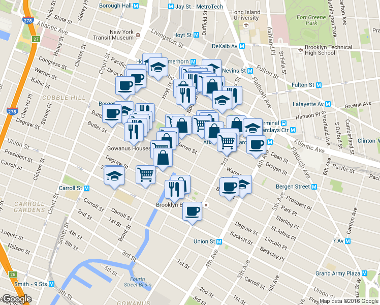 map of restaurants, bars, coffee shops, grocery stores, and more near 484 Warren Street in Brooklyn