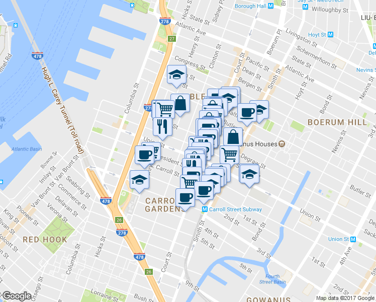 map of restaurants, bars, coffee shops, grocery stores, and more near 352 Court Street in Brooklyn