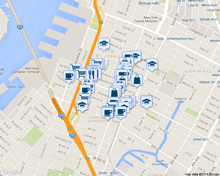 map of restaurants, bars, coffee shops, grocery stores, and more near in Brooklyn