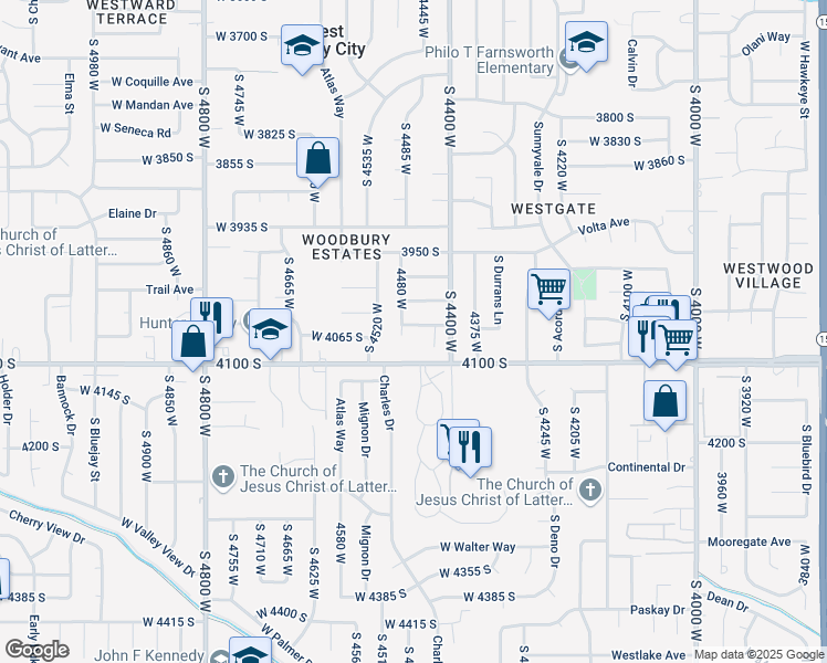 map of restaurants, bars, coffee shops, grocery stores, and more near 4057 4480 West in Salt Lake City