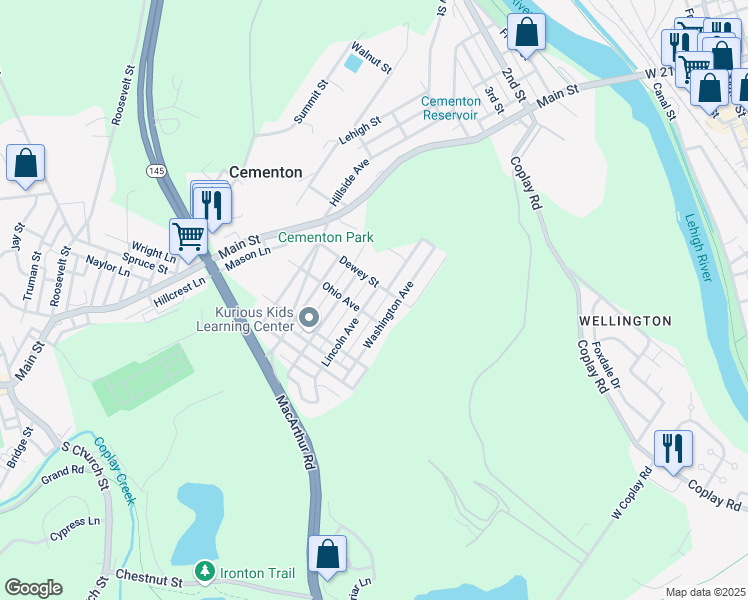 map of restaurants, bars, coffee shops, grocery stores, and more near 5133 Lincoln Avenue in Lehigh County