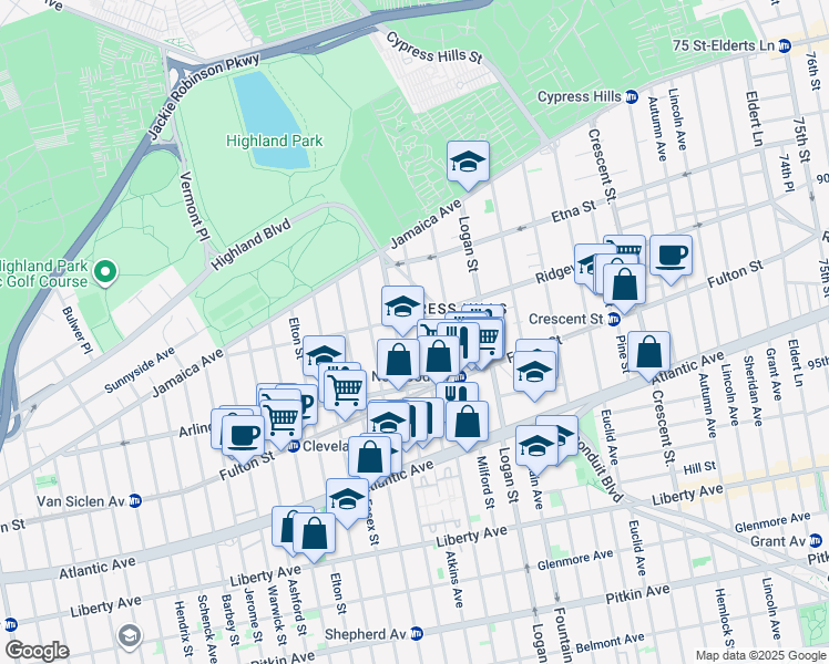 map of restaurants, bars, coffee shops, grocery stores, and more near 88 Hale Avenue in Brooklyn