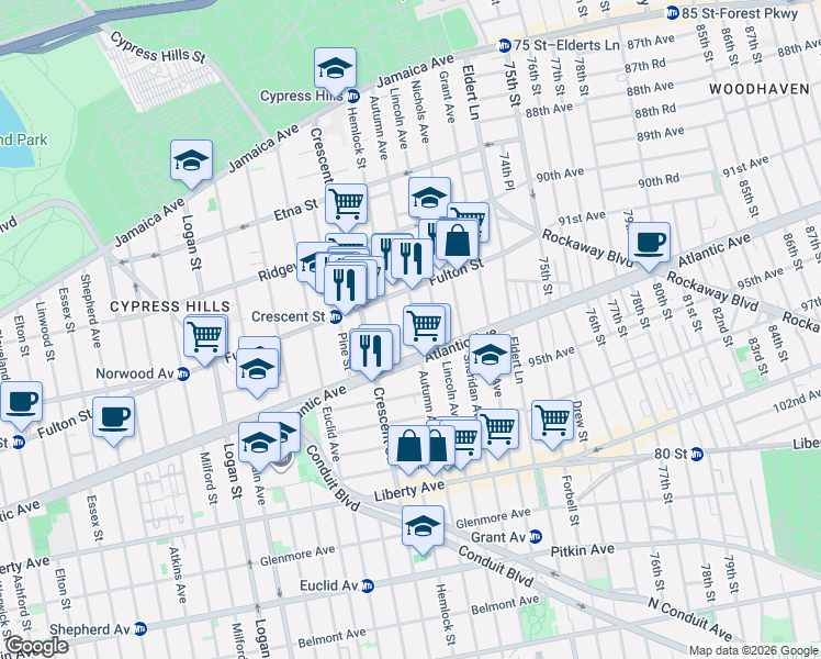 map of restaurants, bars, coffee shops, grocery stores, and more near 294 Autumn Avenue in Brooklyn