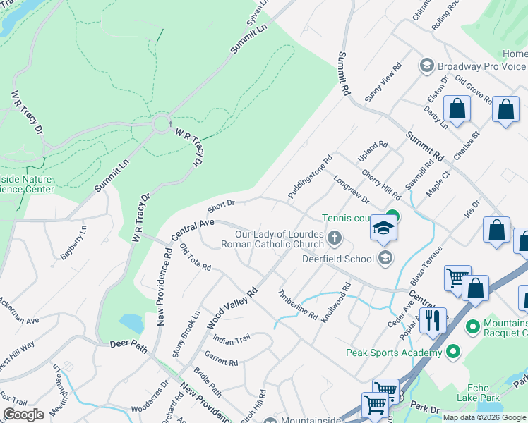 map of restaurants, bars, coffee shops, grocery stores, and more near 350 Turnabout Circle in Mountainside