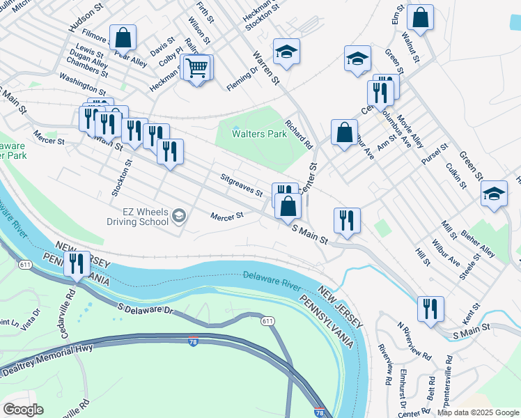 map of restaurants, bars, coffee shops, grocery stores, and more near 653 South Main Street in Phillipsburg