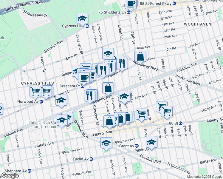 map of restaurants, bars, coffee shops, grocery stores, and more near 295 Lincoln Avenue in Brooklyn