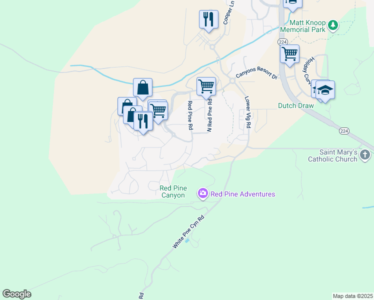 map of restaurants, bars, coffee shops, grocery stores, and more near 3596 Ridgeline Drive in Park City