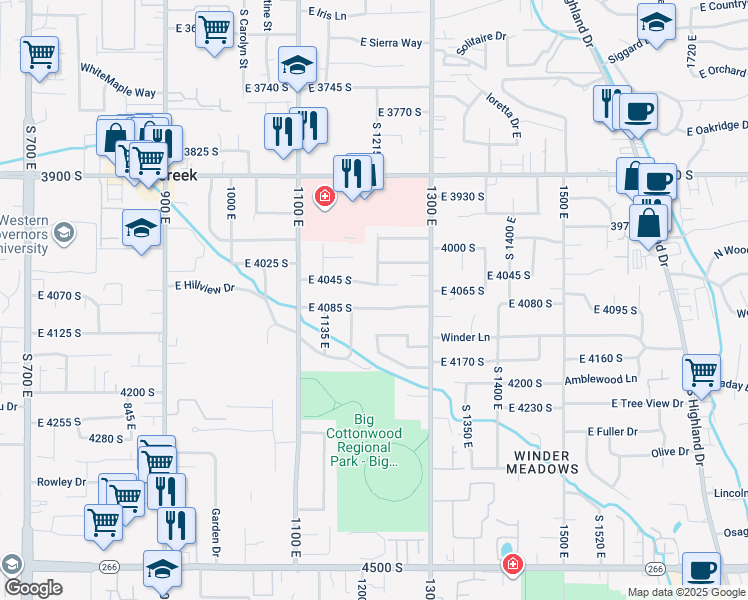 map of restaurants, bars, coffee shops, grocery stores, and more near 1211 East 4085 South in Millcreek