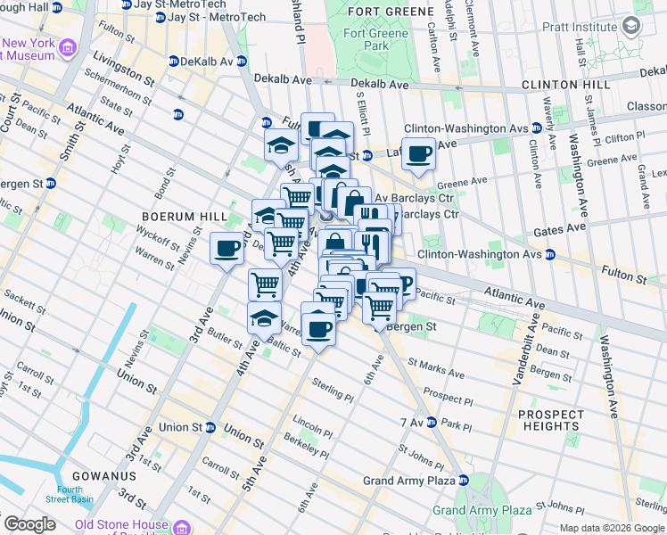 map of restaurants, bars, coffee shops, grocery stores, and more near 427 Dean Street in Brooklyn