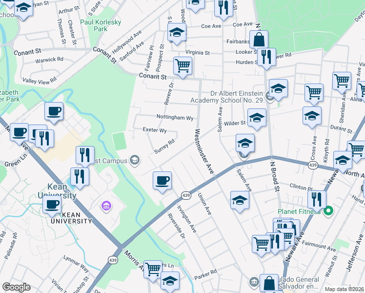 map of restaurants, bars, coffee shops, grocery stores, and more near 172 Wilder Street in Hillside