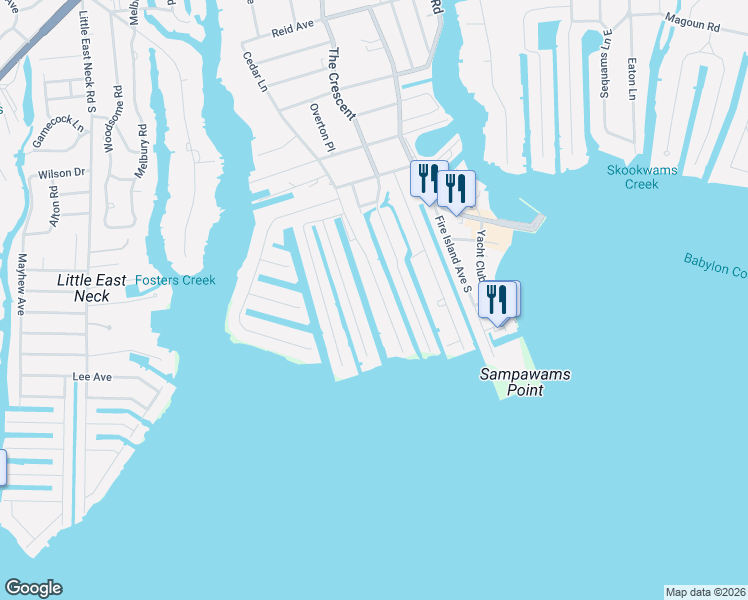 map of restaurants, bars, coffee shops, grocery stores, and more near 66 Lighthouse Road in Babylon