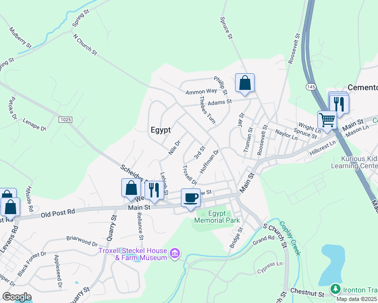 map of restaurants, bars, coffee shops, grocery stores, and more near 4504 Troxell Drive in Lehigh County