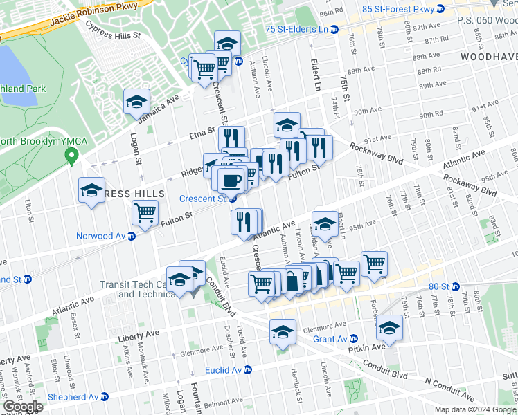 map of restaurants, bars, coffee shops, grocery stores, and more near 280 Hemlock Street in Brooklyn