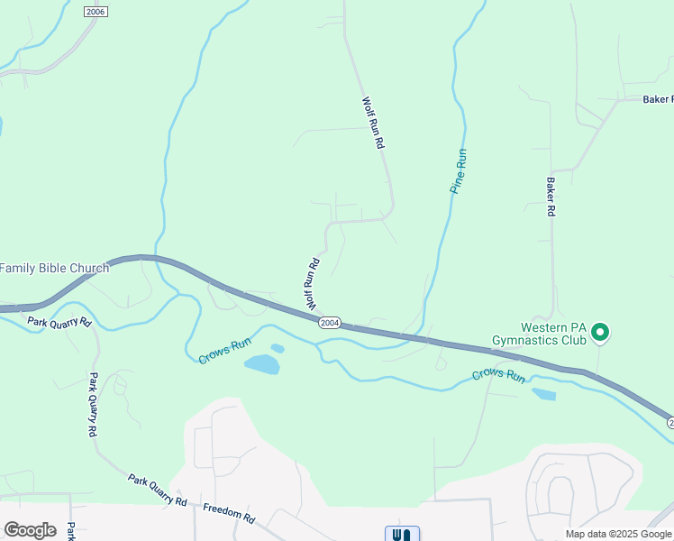 map of restaurants, bars, coffee shops, grocery stores, and more near 163 Wolf Run Road in Freedom
