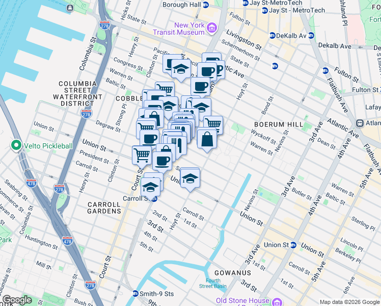 map of restaurants, bars, coffee shops, grocery stores, and more near 84 Douglass Street in Brooklyn