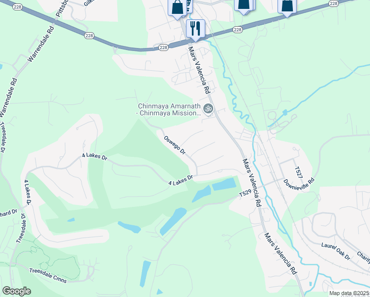 map of restaurants, bars, coffee shops, grocery stores, and more near 900 Big Bear Court in Gibsonia