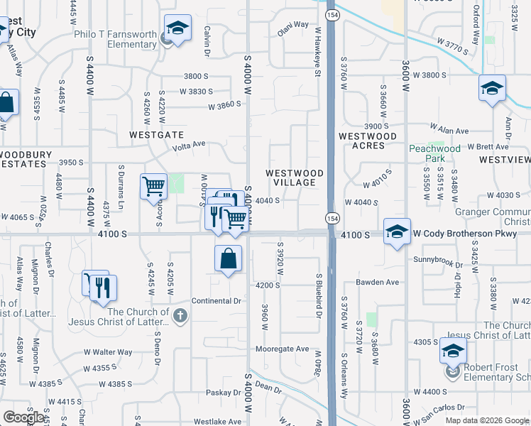 map of restaurants, bars, coffee shops, grocery stores, and more near 4056 Stillwater Way in West Valley City