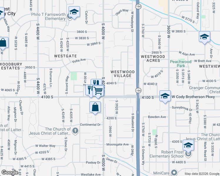 map of restaurants, bars, coffee shops, grocery stores, and more near 4056 Stillwater Way in West Valley City