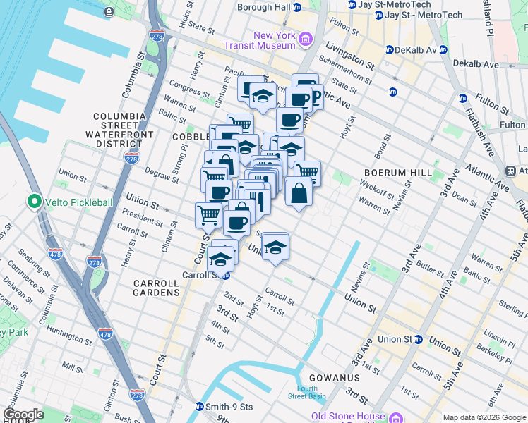 map of restaurants, bars, coffee shops, grocery stores, and more near 84 Douglass Street in Brooklyn