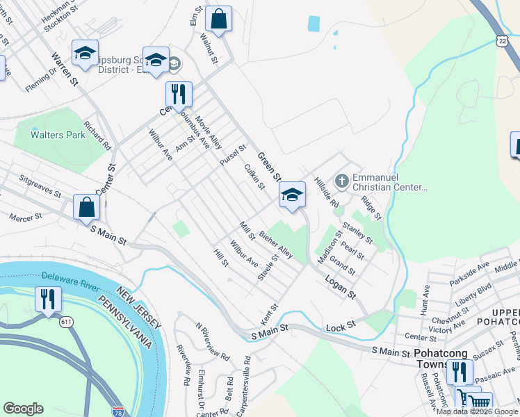 map of restaurants, bars, coffee shops, grocery stores, and more near 876 Columbus Avenue in Phillipsburg