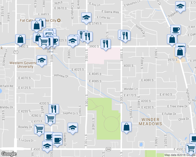 map of restaurants, bars, coffee shops, grocery stores, and more near 1161 East 4085 South in Millcreek
